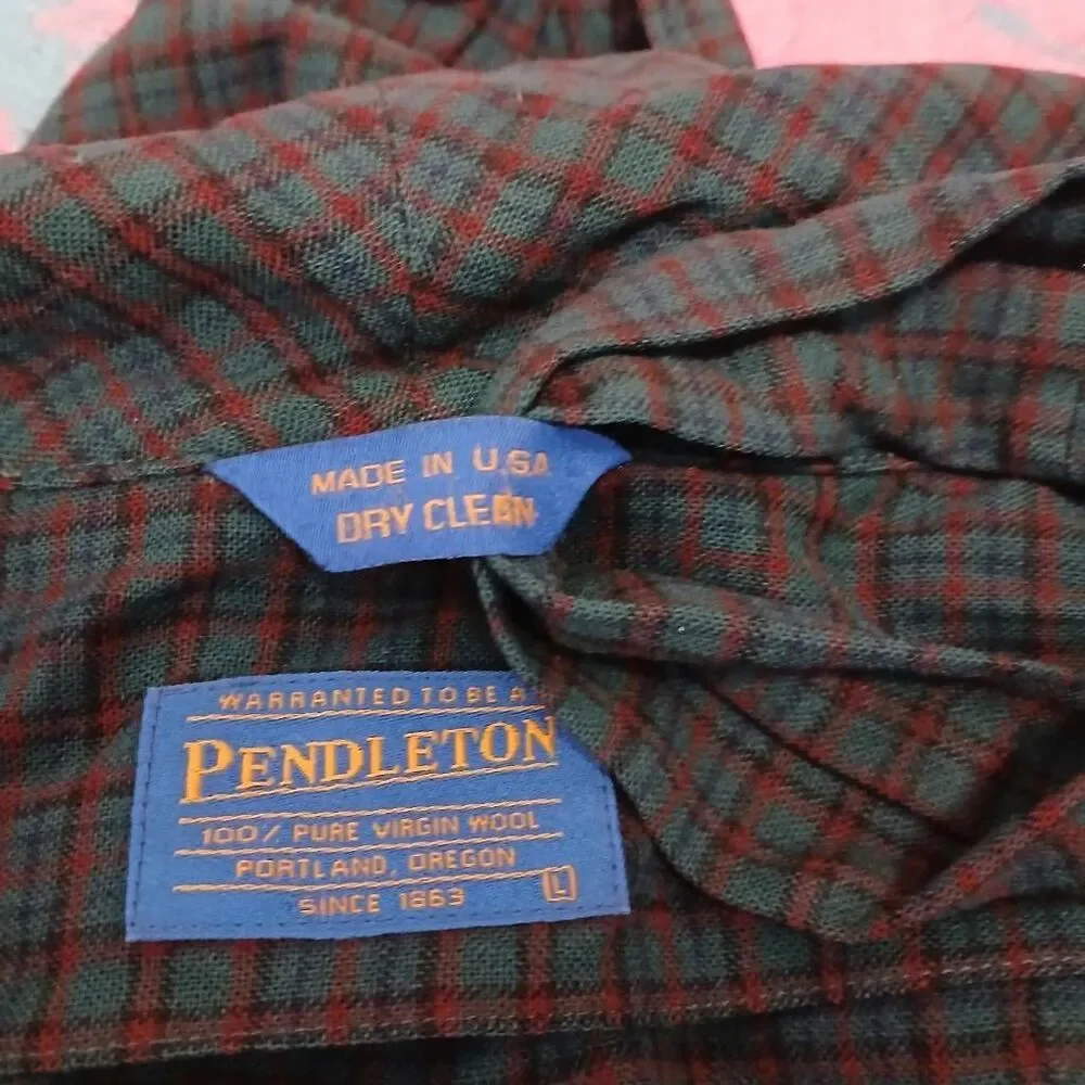 Vintage pendleton mens large long wool robe tartan plaid teal dark green